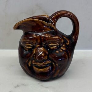 Vintage Drip Glaze Ceramic Man in the Moon Smiling Face Mini Jug Bennington